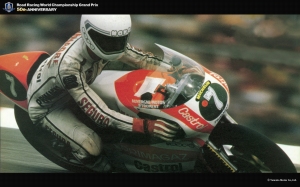 O francês Jean-Louis Tournadre e sua Yamaha TZ 250 H em 1982. Naquele ano, Tournadre foi campeão da 250 com apenas um ponto de vantagem sobre Anton Mang e sua Kawasaki KR 250.